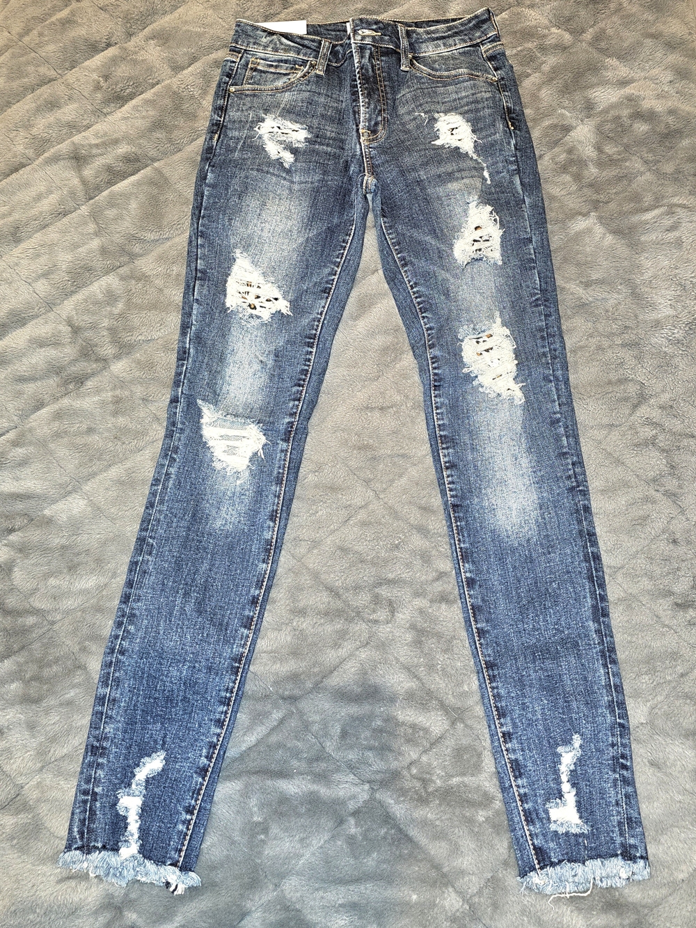 Tricot - Leopard Distressed Skinny Jeans with Frayed Hem